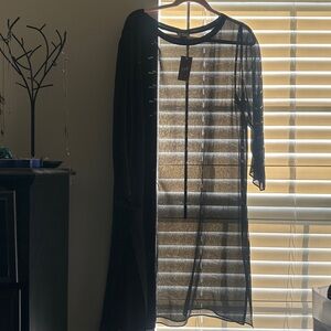 J. Jill Black sheer black 100% silk long-sleeved tunic, NWT, Large
